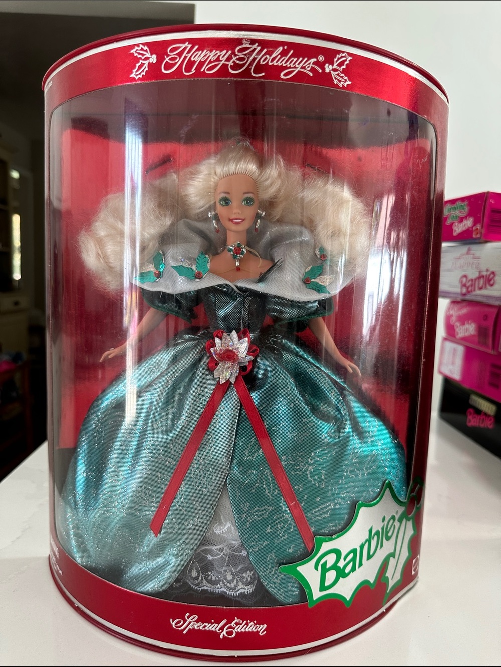 1995 Barbie Teal & Red Holiday Special Edition Doll